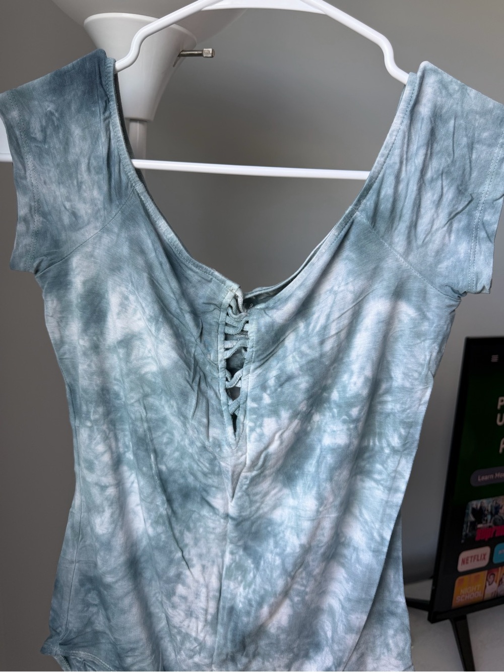 American Eagle Outfitters Tie-Dye Lace-Up Bodysuit in Grey